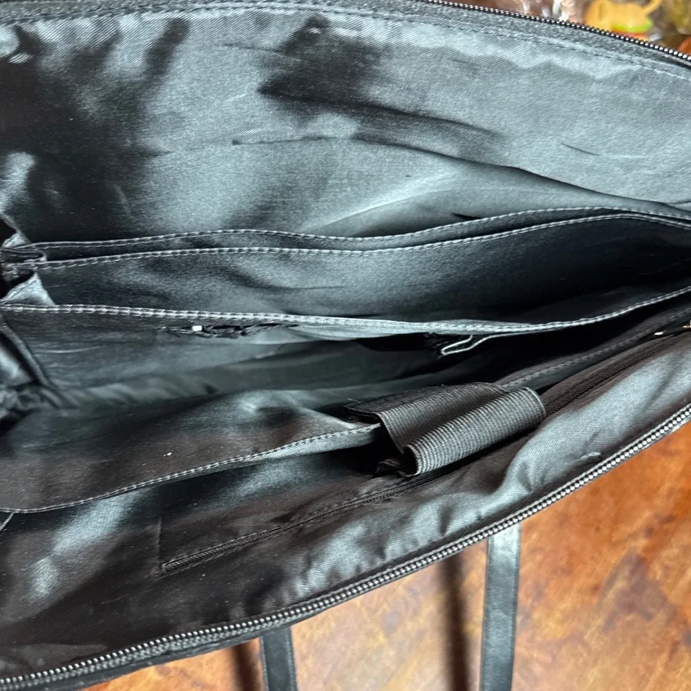 Coldwater Creek Hampton Computer Bag Black Woven Croc Embossed Laptop Tote NWT